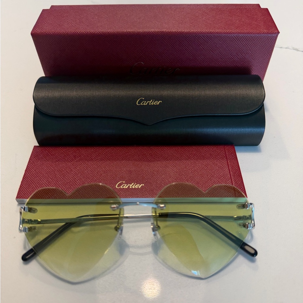 Cartier Stainless Big C Green Heart Sunglasses